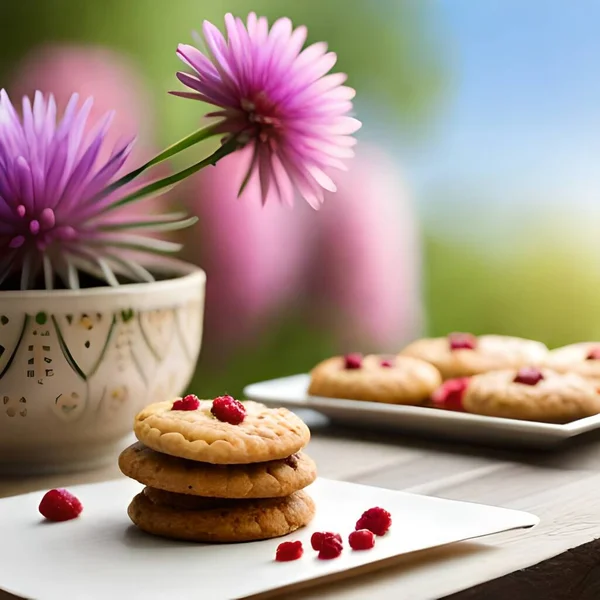 Biscuits with colorful toppings of various flavors, served on a plate on a plain and natural background, great for brands, restaurants, websites, blogs, companies, food businesses.