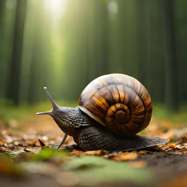 Snail with natural exotic road and forest background focus object, great to use for blog, wallpaper, website, business, company etc.