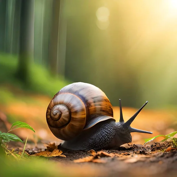 Snail with natural exotic road and forest background focus object, great to use for blog, wallpaper, website, business, company etc.