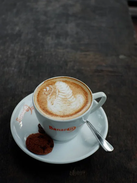 Caffe Latte Cup Coffee Sweet Cookie Capucino Kopi Dari Resto Zdjęcie Stockowe
