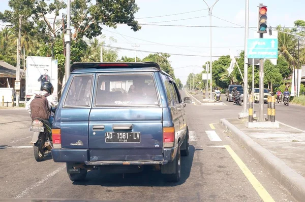 Vehicles Stopped Red Light Yogyakarta City — Stock Photo, Image