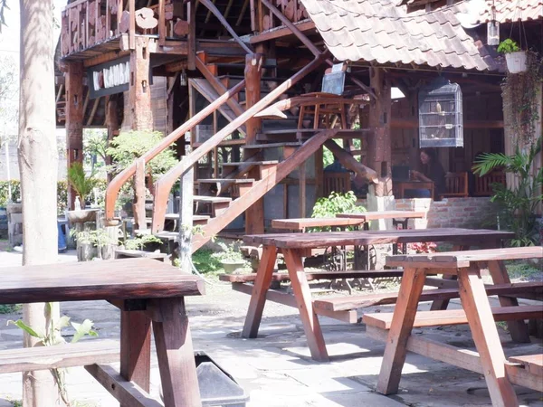 Chairs Table Cafe Indonesia Meja Kayu Dan Kursi Kayu Dan — Stockfoto