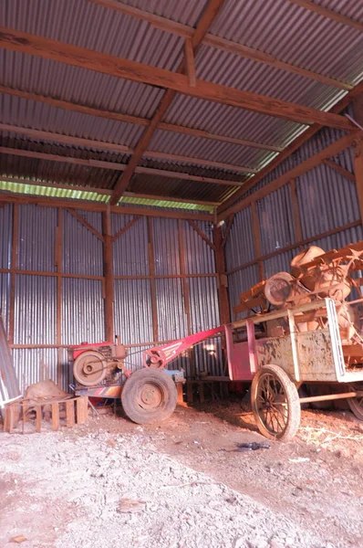 stock image a large tractor is a large farm. 