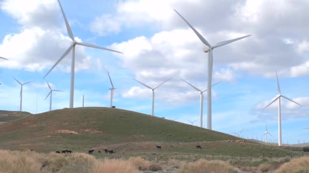 巨大的风力涡轮机叶片迎风转动 — 图库视频影像