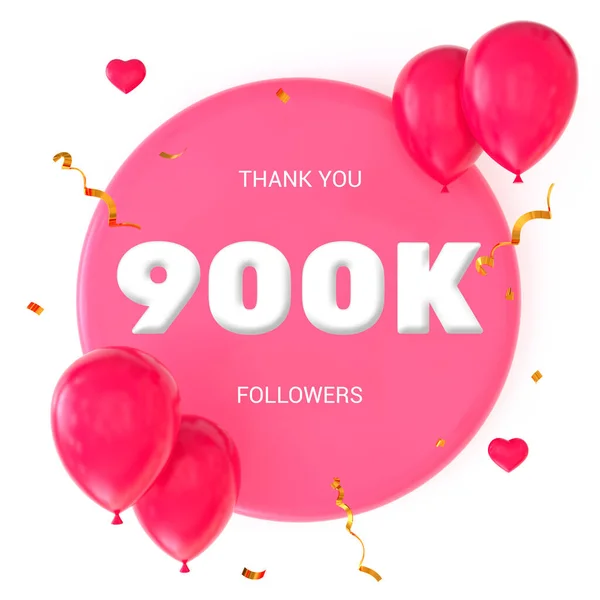 렌더링으로 Thank You 900K Followers 글자가 배경에 바탕에 원형으로 분홍색 — 스톡 사진