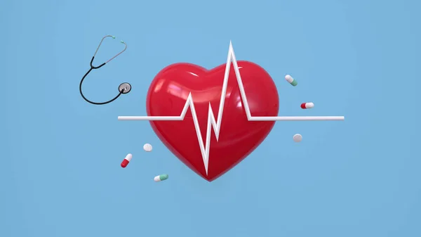 Health Medical Related Objects Cartoon Style Design Heartbeat Medication Capsules — Stock Photo, Image