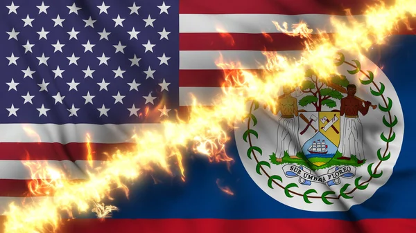 Illustration Einer Schwenkenden Flagge Von Belize Und Den Vereinigten Staaten — Stockfoto