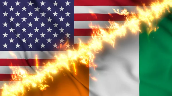 Illustration Waving Flag Ivory Coast United States Separated Line Fire — Stock Photo, Image