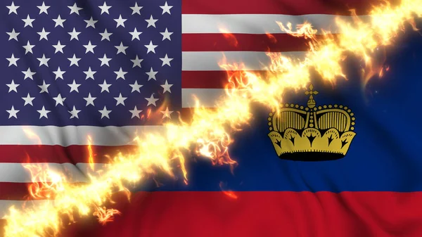 Illustration Liechtensteins Och Förenta Staternas Flagga Åtskilda Skottlinje Korsade Flaggor — Stockfoto
