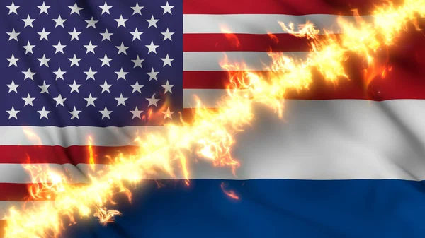 Illustratie Van Een Wapperende Vlag Van Nederland Verenigde Staten Gescheiden — Stockfoto