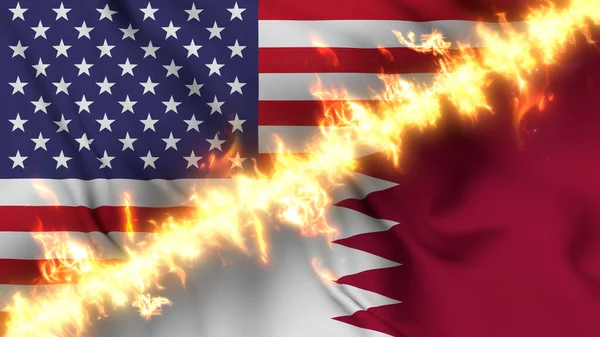 Illustration Drapeau Agitant Qatar Des États Unis Séparé Par Une — Photo