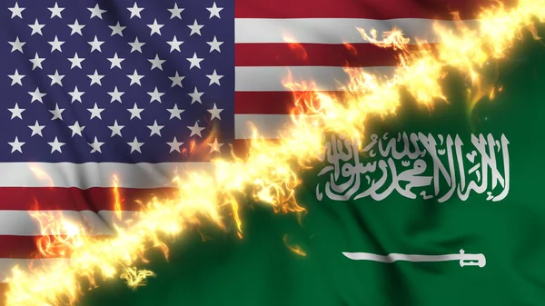 Illustrazione Una Bandiera Sventolante Dell Arabia Saudita Degli Stati Uniti — Foto Stock