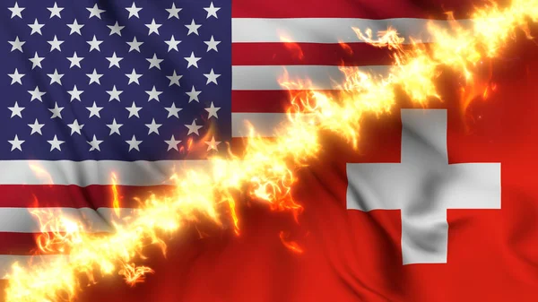 Ilustración Una Bandera Ondeante Suiza Los Estados Unidos Separados Por — Foto de Stock