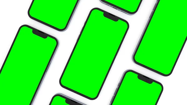 Smartphony Zelenými Obrazovkami Moderní Mokup Pro Mobilní Design Aplikací Prostorem — Stock fotografie