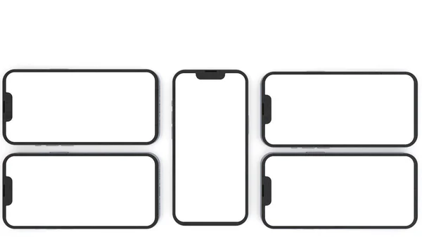 モバイルアプリのデザイン電話は 白の背景に隔離されたテキストのためのスペースとモックアップを示しています 3Dレンダリング — ストック写真