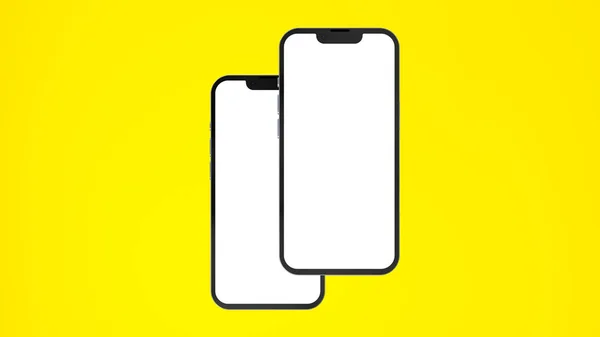 Δύο Τηλέφωνα Κίτρινο Φόντο Mockup Render Μοντέρνο Σχεδιασμό — Φωτογραφία Αρχείου