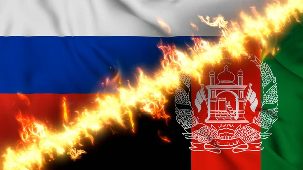 Ilustración Una Bandera Ondeante Rusia Afganistán Separadas Por Una Línea — Foto de Stock