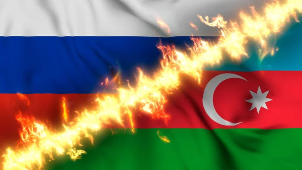Ilustración Una Bandera Ondeante Rusia Azerbaiyán Separadas Por Una Línea — Foto de Stock