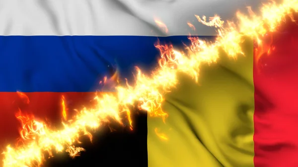 Illustration Einer Schwenkenden Flagge Russlands Und Belgiens Die Durch Eine — Stockfoto
