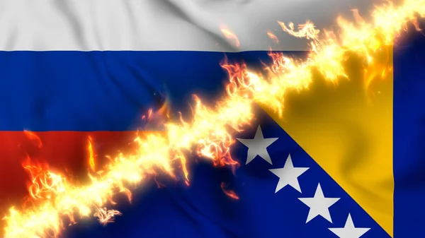 Ilustración Una Bandera Ondeante Rusia Bosnia Herzegovina Separadas Por Una —  Fotos de Stock