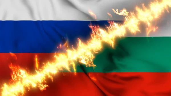 Ilustración Una Bandera Ondeante Rusia Bulgaria Separadas Por Una Línea — Foto de Stock