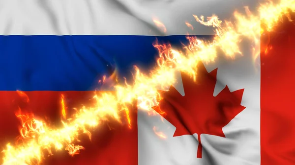 Illustratie Van Een Wapperende Vlag Van Rusland Canada Gescheiden Door — Stockfoto