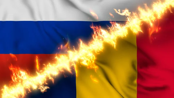 Ilustración Una Bandera Ondeante Rusia Chad Separadas Por Una Línea —  Fotos de Stock