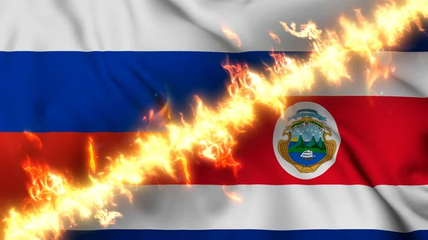 Ilustración Una Bandera Ondeante Rusia Costa Rica Separadas Por Una —  Fotos de Stock