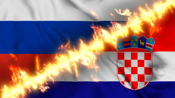 Illustration Viftande Flagga Från Ryssland Och Kroatien Åtskilda Skottlinje Korsade — Stockfoto