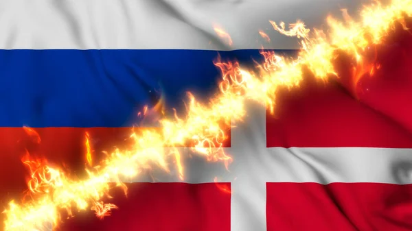 Illustration Einer Schwenkenden Flagge Russlands Und Dänemarks Die Durch Eine — Stockfoto