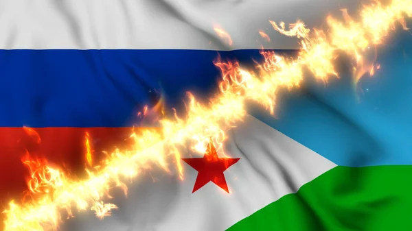 Ilustración Una Bandera Ondeante Rusia Yibuti Separadas Por Una Línea —  Fotos de Stock