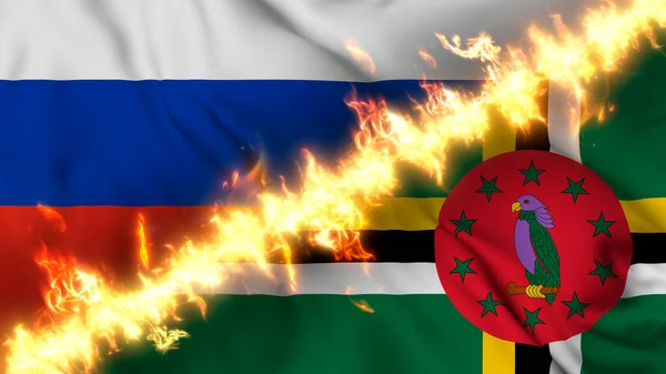 Ilustración Una Bandera Ondeante Rusia Dominica Separadas Por Una Línea — Foto de Stock