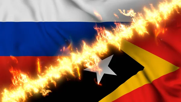 Ilustración Una Bandera Ondeante Rusia Timor Oriental Separadas Por Una — Foto de Stock