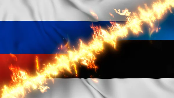 Ilustración Una Bandera Ondeante Rusia Estonia Separadas Por Una Línea —  Fotos de Stock