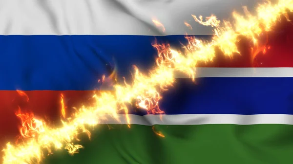 Ilustración Una Bandera Ondeante Rusia Gambia Separadas Por Una Línea —  Fotos de Stock