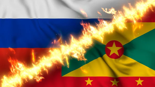 Ilustración Una Bandera Ondeante Rusia Granada Separadas Por Una Línea — Foto de Stock
