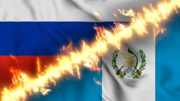 Ilustración Una Bandera Ondeante Rusia Guatemala Separadas Por Una Línea —  Fotos de Stock