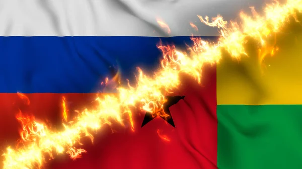 Ilustración Una Bandera Ondeante Rusia Guinea Bissau Separadas Por Una — Foto de Stock