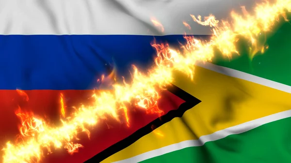 Illustration Einer Schwenkenden Flagge Von Russland Und Guyana Die Durch — Stockfoto