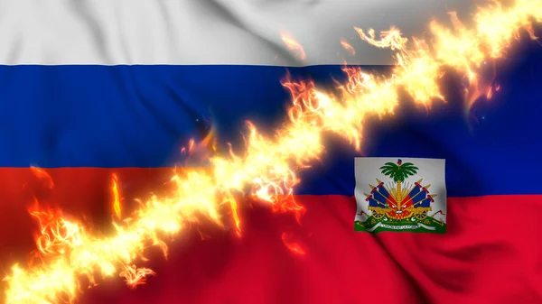 Ilustración Una Bandera Ondeante Rusia Haití Separadas Por Una Línea —  Fotos de Stock