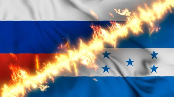 Ilustración Una Bandera Ondeante Rusia Honduras Separadas Por Una Línea —  Fotos de Stock