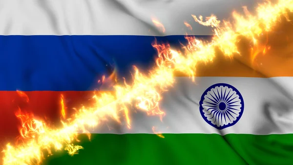 Illustration Einer Schwenkenden Flagge Russlands Und Indiens Die Durch Eine — Stockfoto