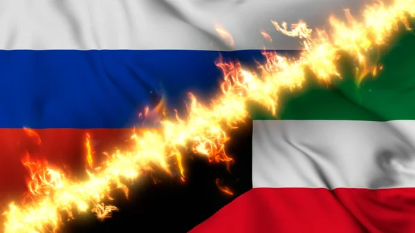 Illustration Einer Schwenkenden Flagge Russlands Und Kuwaits Die Durch Eine — Stockfoto
