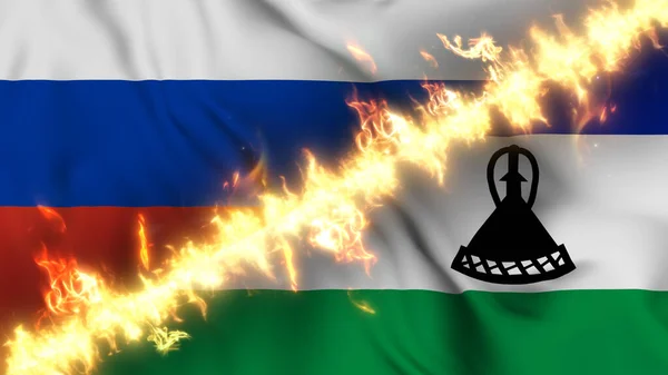 Illustration Einer Schwenkenden Flagge Von Russland Und Lesotho Die Durch — Stockfoto
