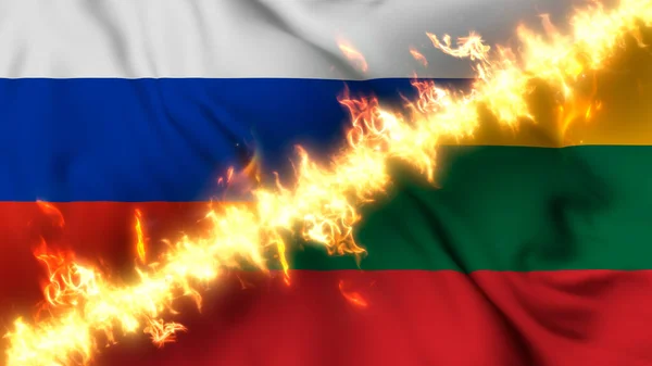 Ilustración Una Bandera Ondeante Rusia Lituania Separadas Por Una Línea —  Fotos de Stock