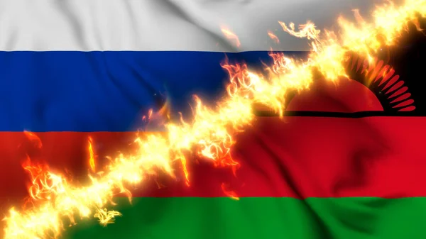 Ilustración Una Bandera Ondeante Rusia Malawi Separadas Por Una Línea — Foto de Stock