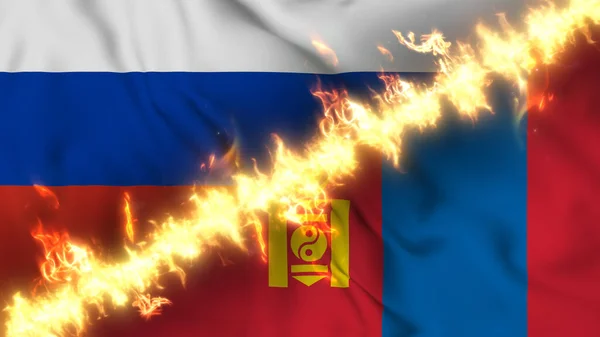 Ilustración Una Bandera Ondeante Rusia Mongolia Separadas Por Una Línea —  Fotos de Stock