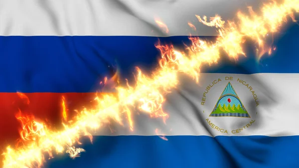 Ilustración Una Bandera Ondeante Rusia Nicaragua Separadas Por Una Línea —  Fotos de Stock