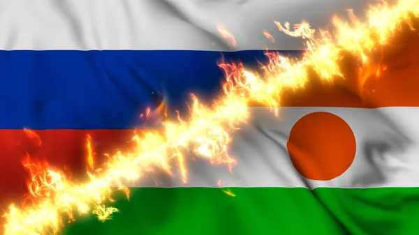 Ilustración Una Bandera Ondeante Rusia Níger Separada Por Una Línea —  Fotos de Stock