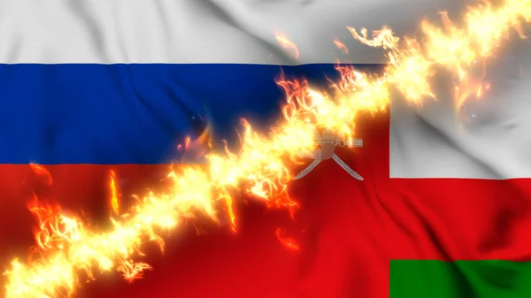 Illustration Einer Schwenkenden Flagge Von Russland Und Oman Die Durch — Stockfoto